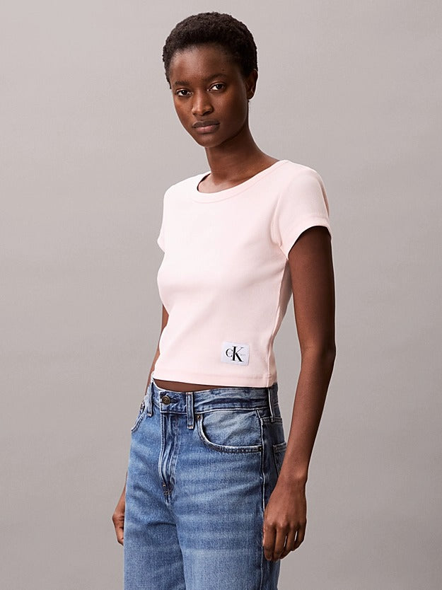 Calvin Klein T-shirt Slim in Cotone a Coste con Stemma