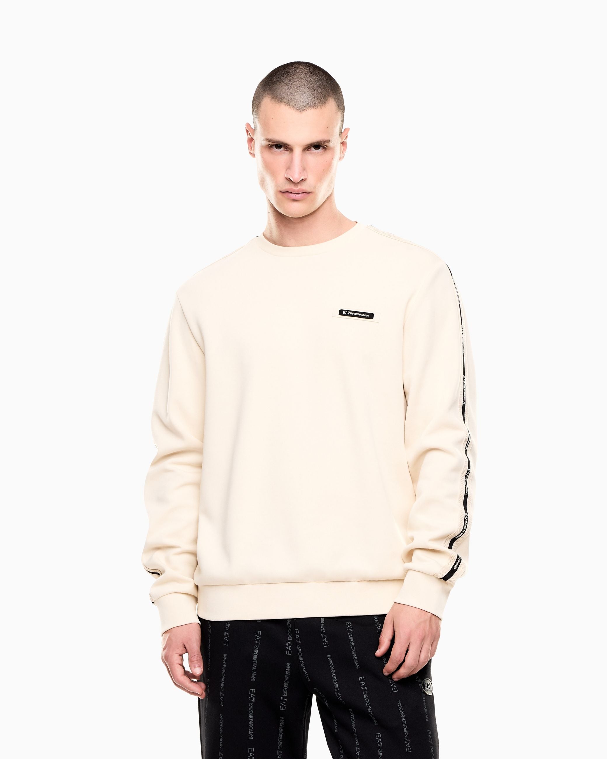 ARMANI EA7 Felpa Logo Series in IInterlok di Misto Cotone Beige
