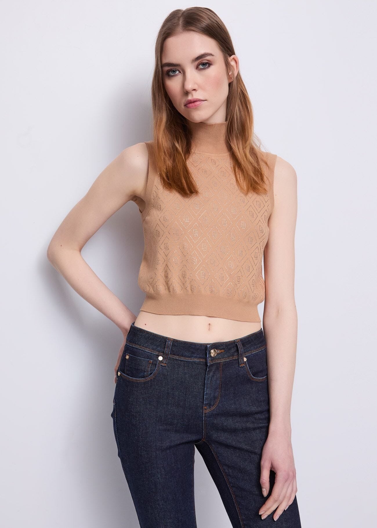 Gaud Top in Filato con Strass Beige