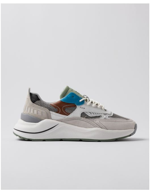 D.A.T.E. Fuga Hf Plus Sneakers in Camoscio e Pelle Bianco/Multicolore