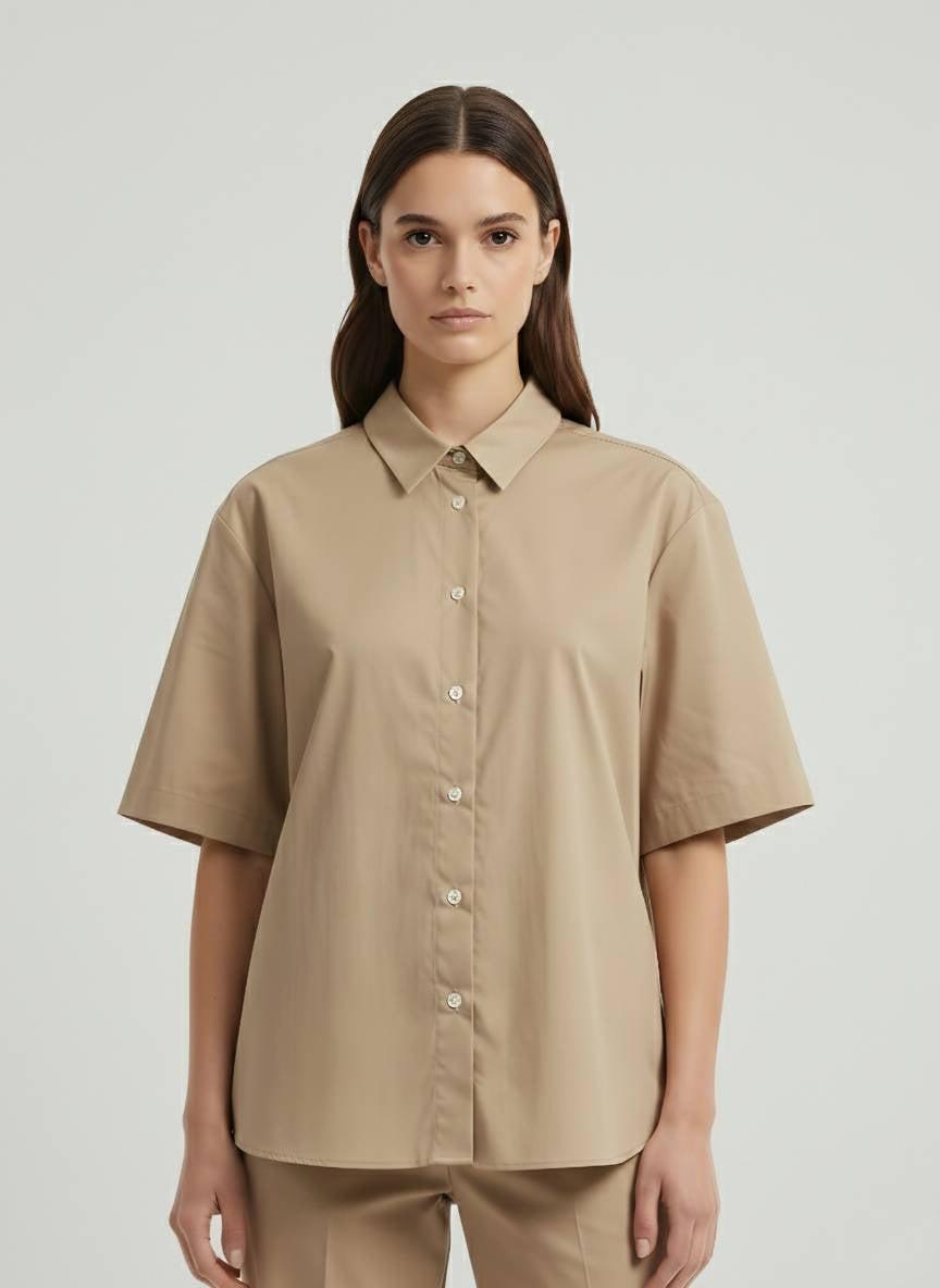 Gaelle Paris Camicia Over Mezza Manica 
Beige