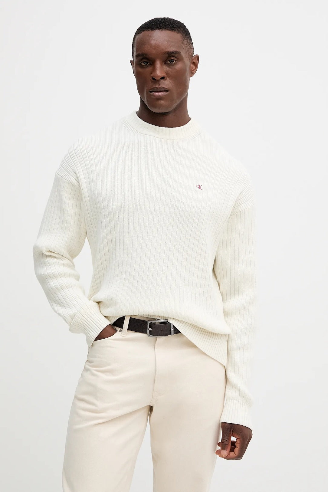 Calvin Klein Maglione in Cotone a Costine Monogramma