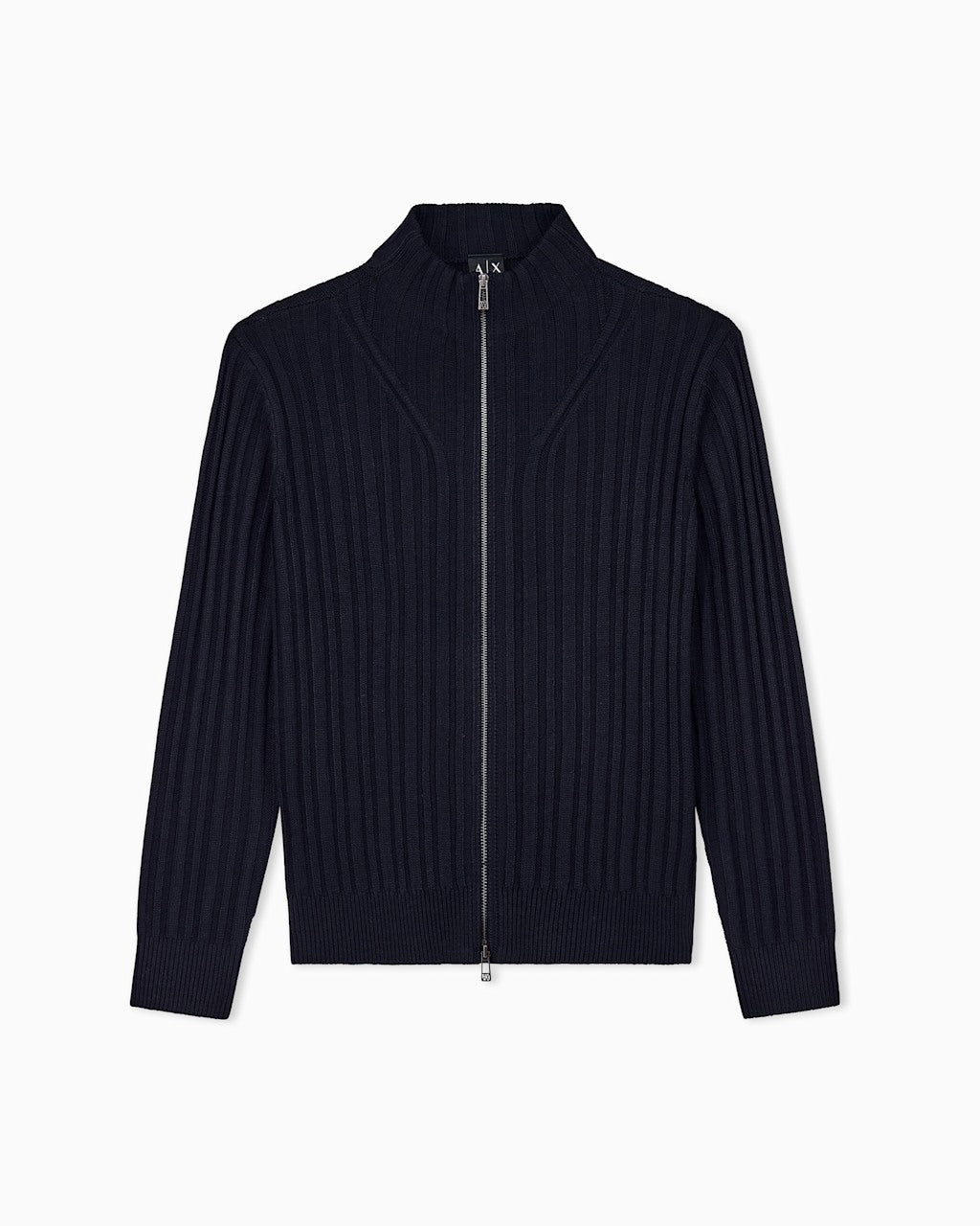 Armani Exchange  Cardigan a Coste in Misto Lana e Cotone con Cerniera Nero