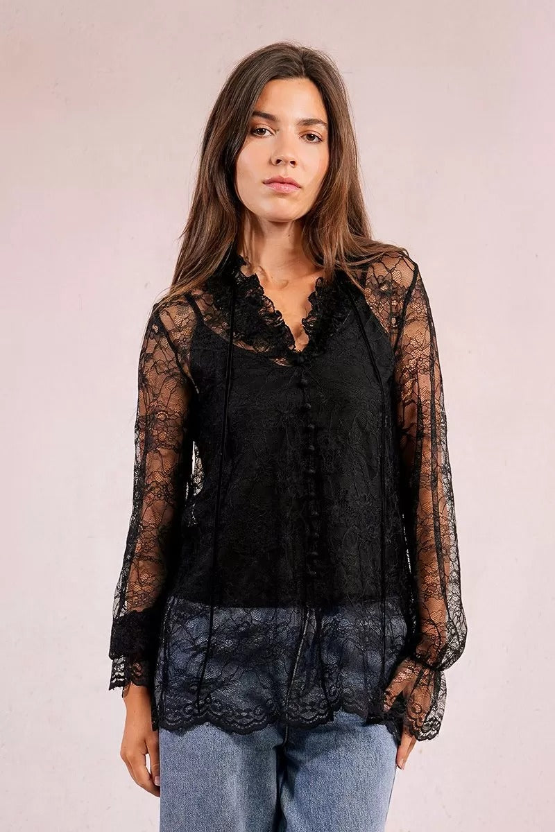 Molly Bracken Camicia in Pizzo Velato
Nero