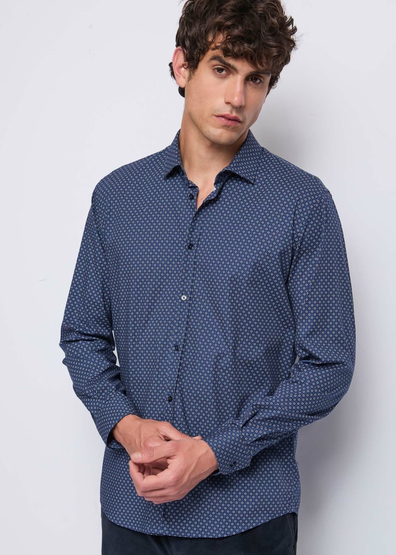 Gaudì Camicia Slim in Cotone Stampato Blu