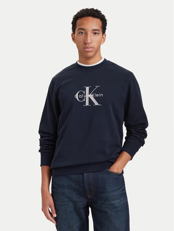 Calvin Klein Felpa in Spugna di Cotone con Monogramma Blù