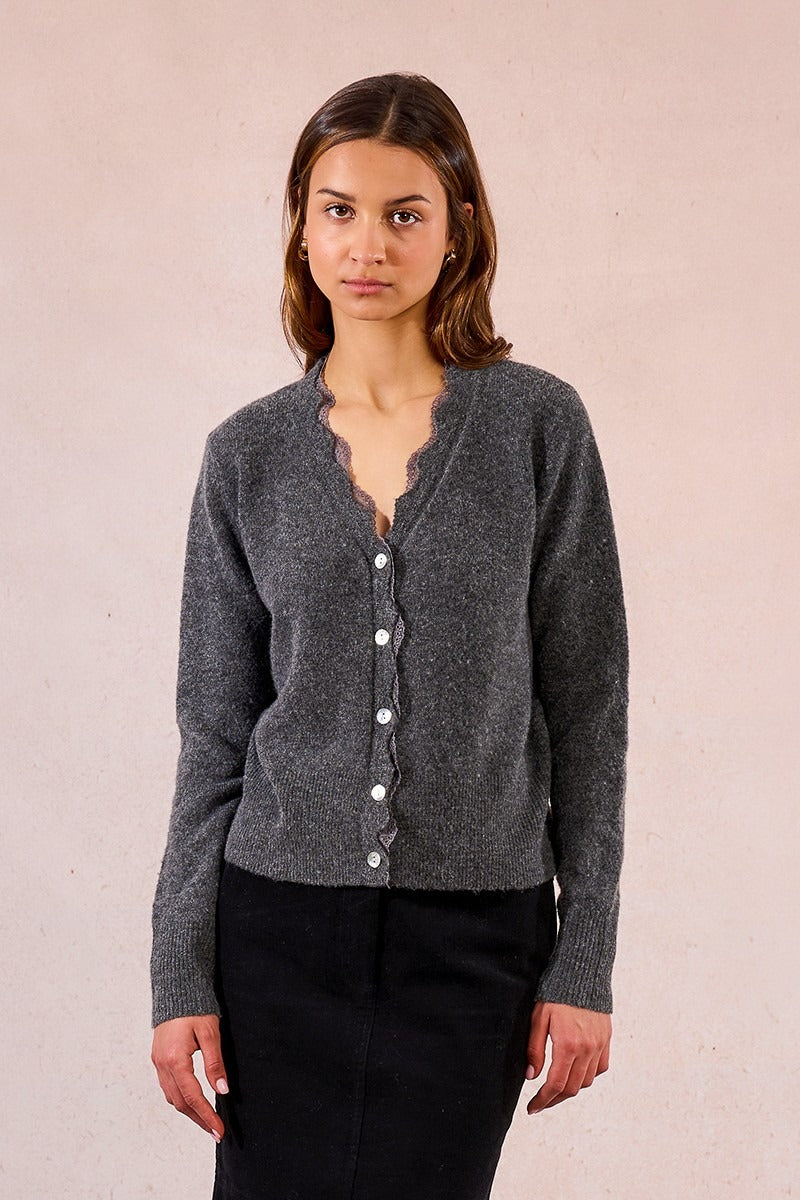 Molly Bracken Cardigan Smerlato con Pizzo Grigio
