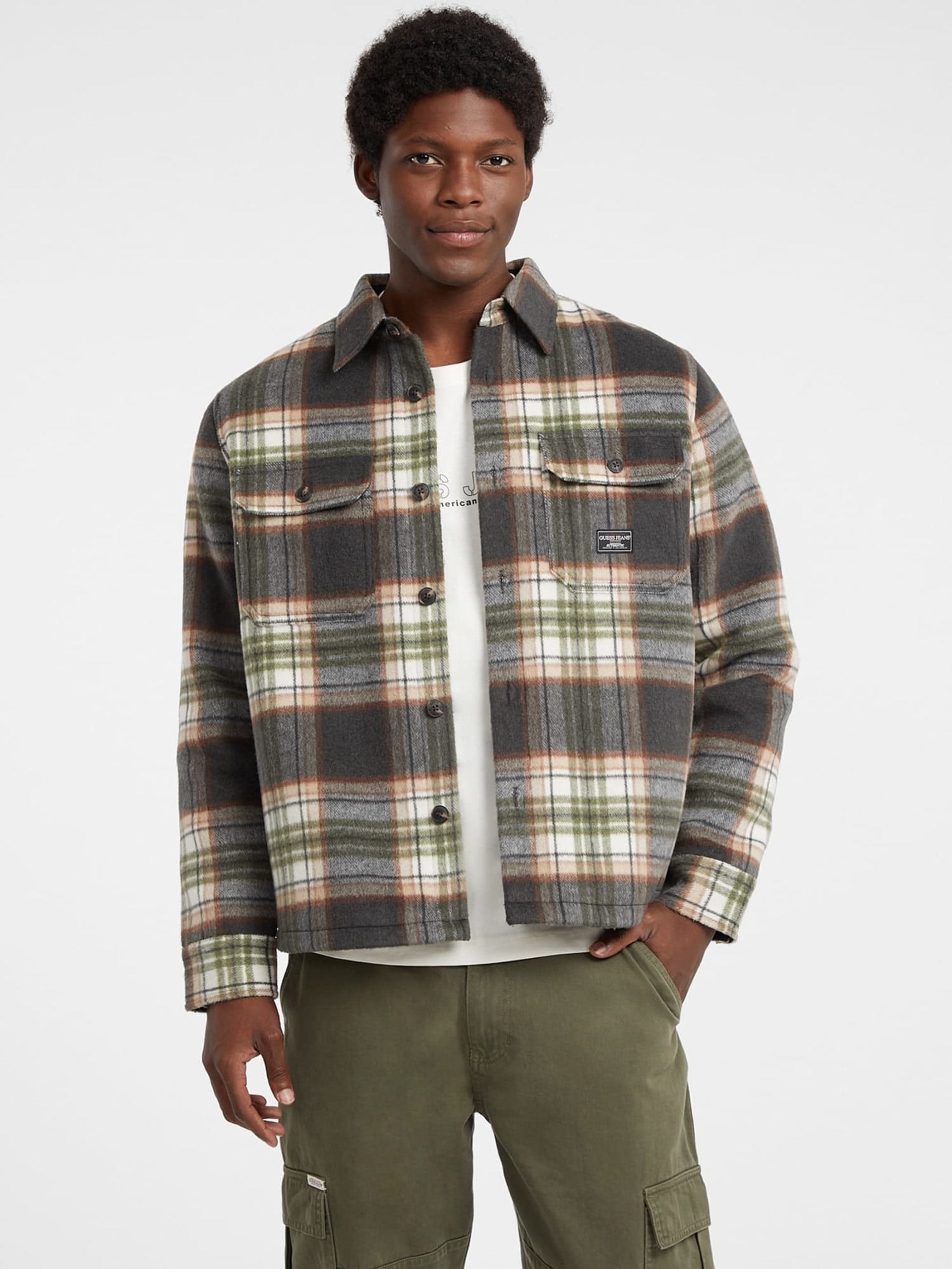 Guess Camicia in Misto Lana Beige Nero