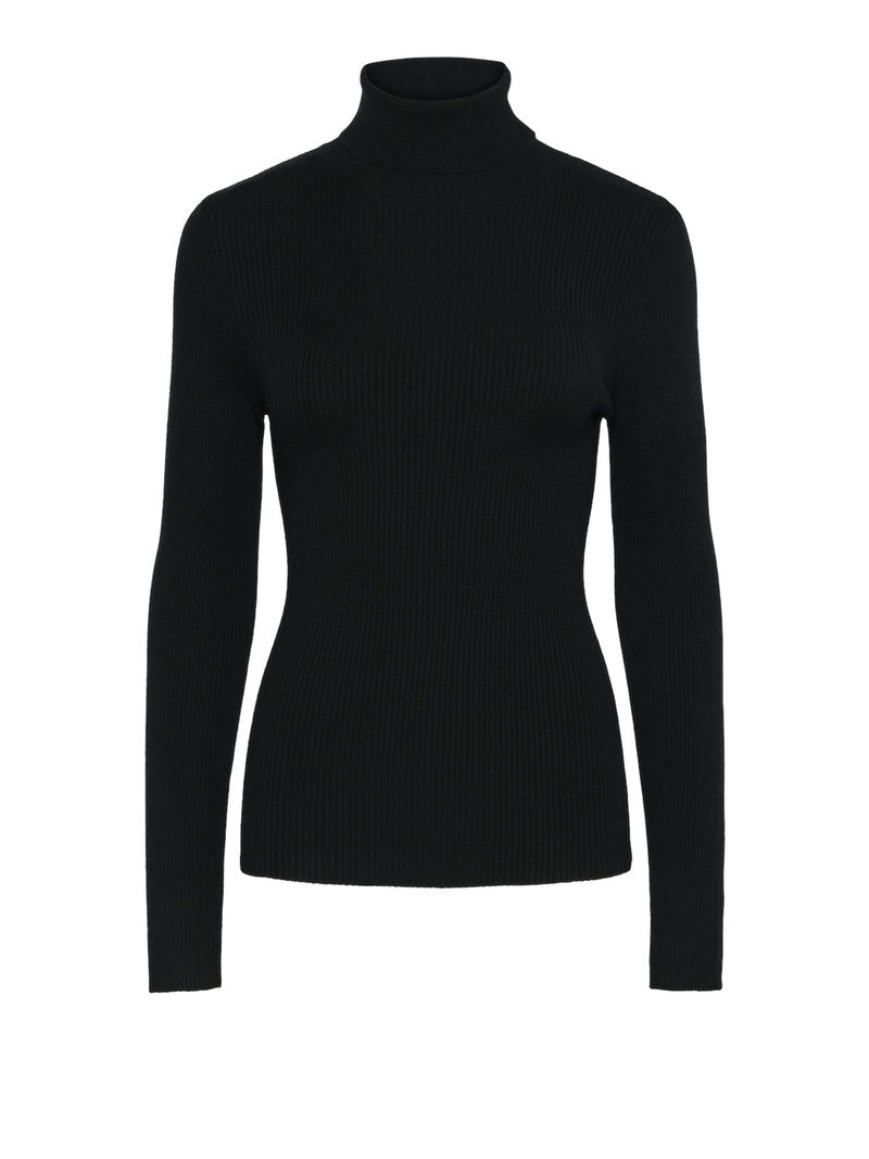 Pieces Maglia Collo Alto a Coste Manica Lunga