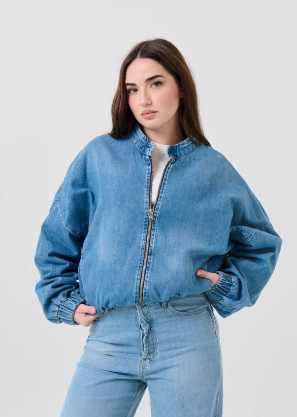 Haveone Giacca Bomber in Denim Oversize Blù