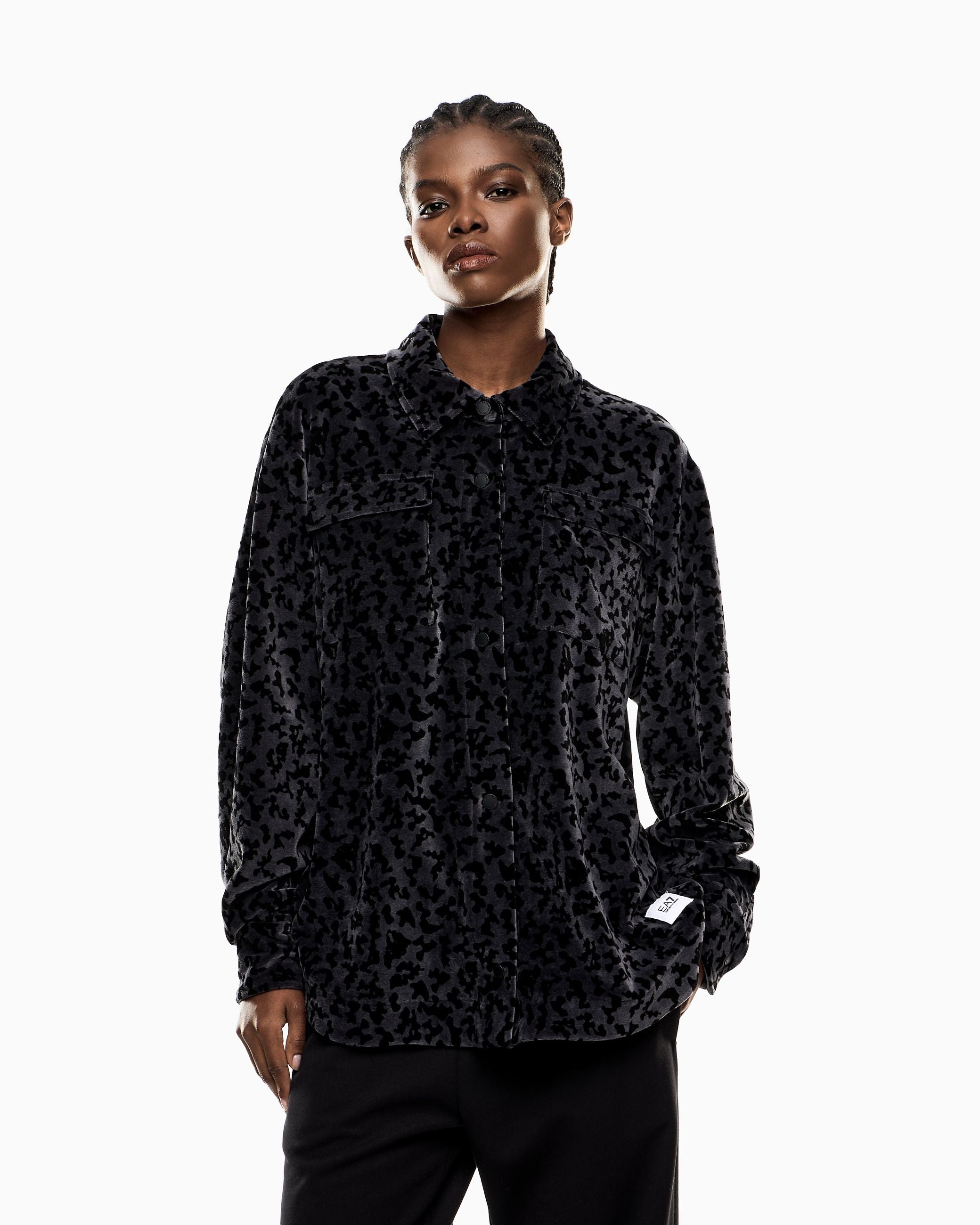 Armani EA7  Camicia Graphic Series in Ciniglia Stampa Animalier Asfalto