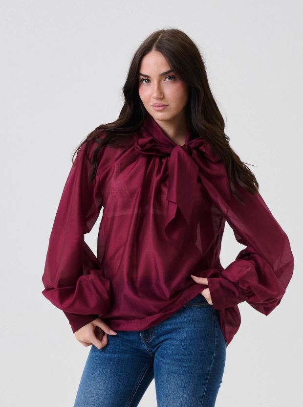 Vicolo Blusa con Fiocco e Maniche Sbuffo