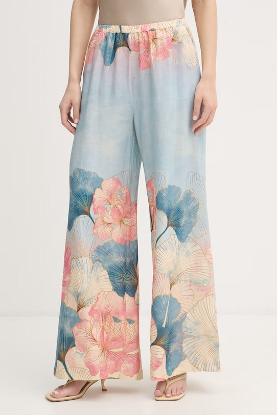 Gaudi Jeans Pantaloni Straight con lino Motivo Floreale