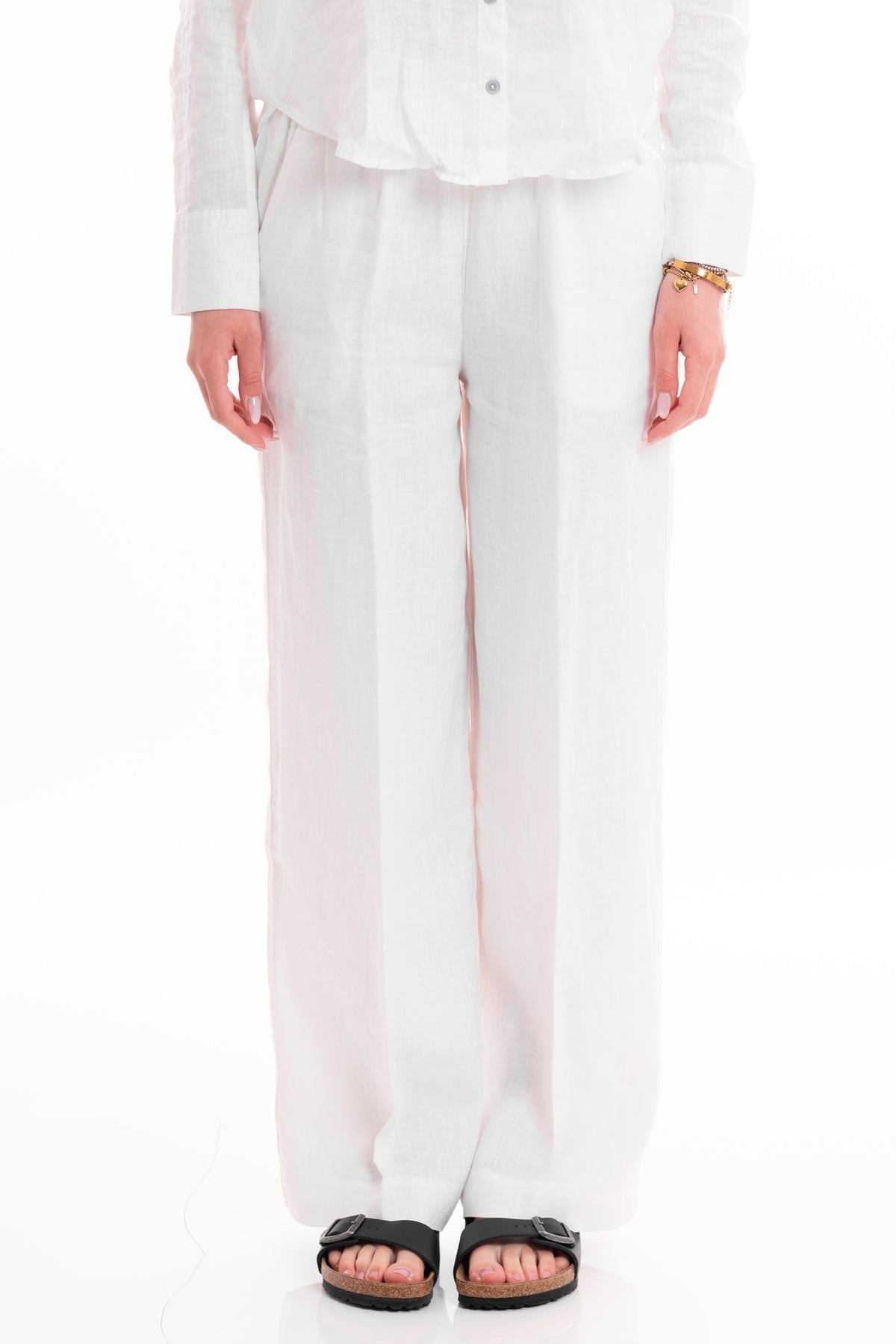 Markup Pantalone Palazzo in Lino Bianco