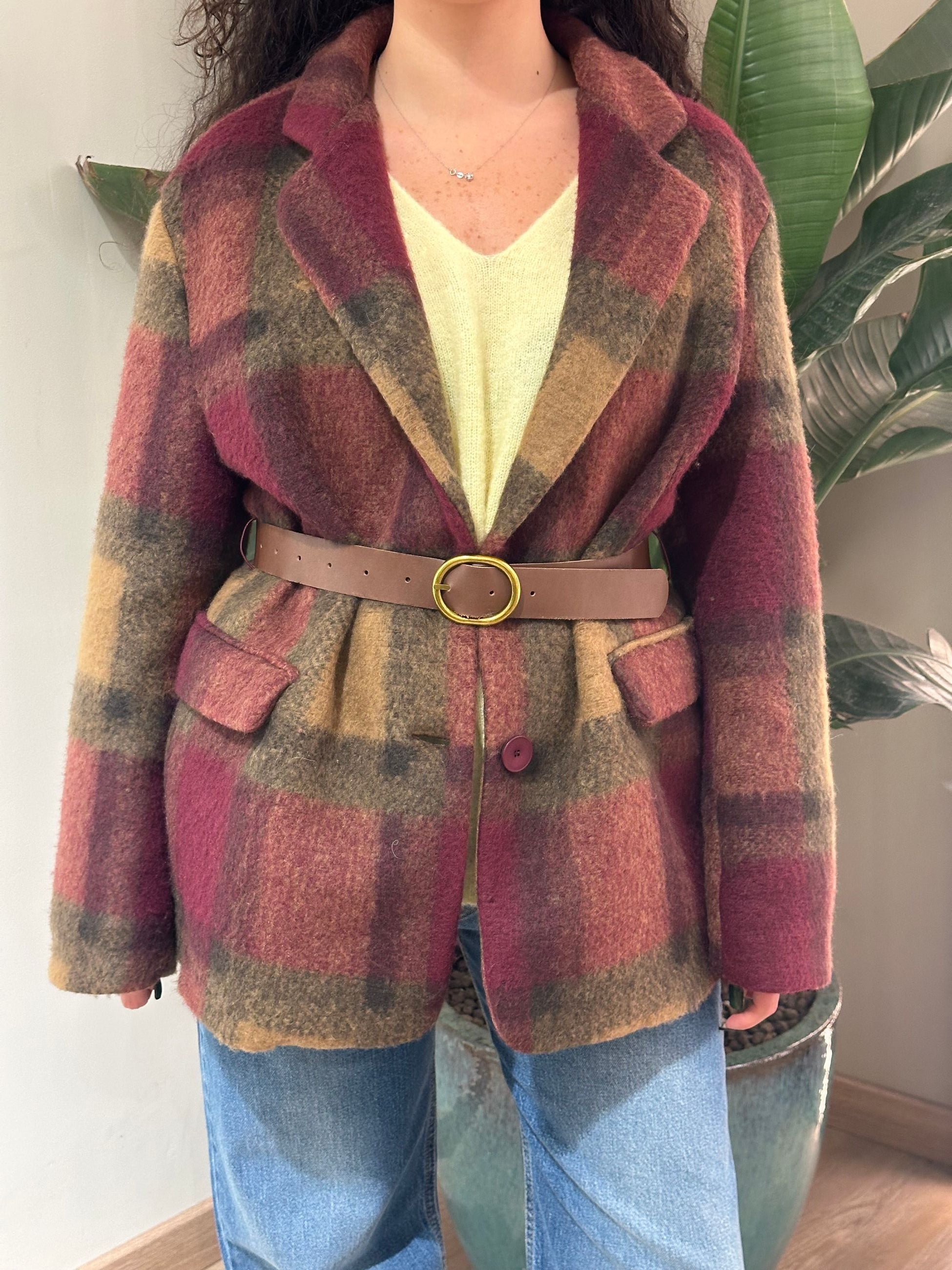 Vicolo Giacca Cappotto Check con Cintura