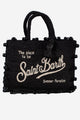 Saint Barth Borsa Colette in Rafia Nero con Perline e Logo Ricamato