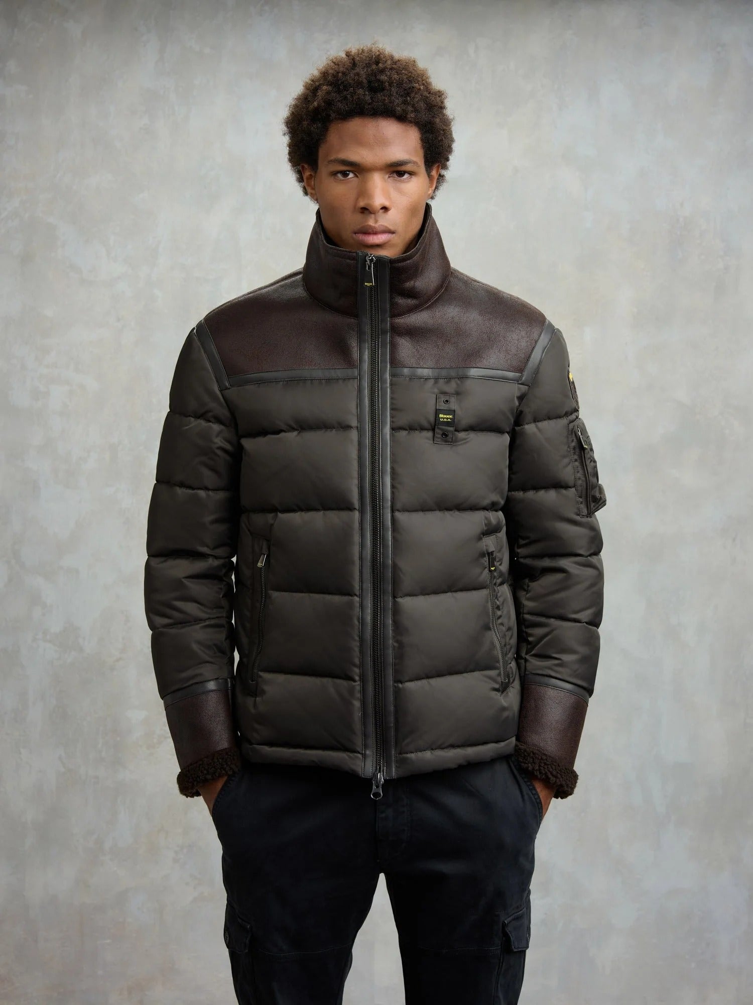 Blauer USA Giacca in Nylon e Ecopelle di Pecora Organica