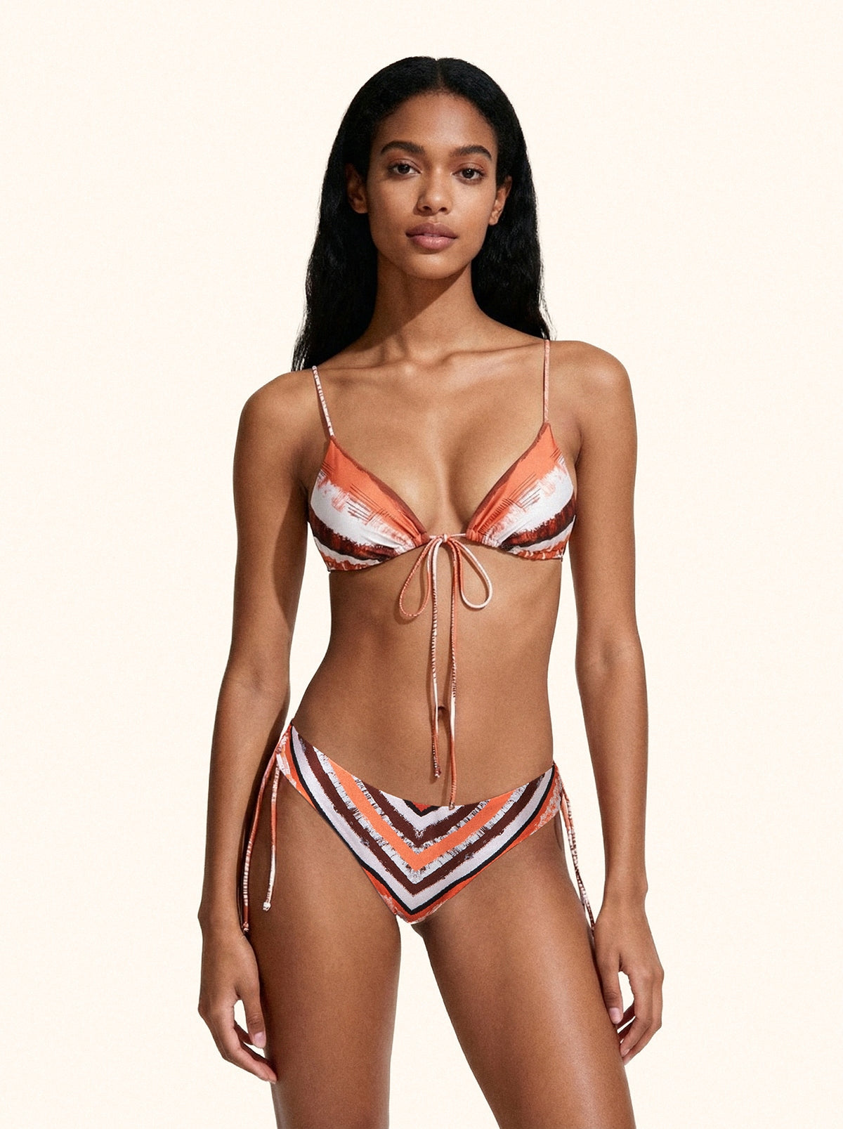 Me fui Bikini Reggiseno Triangolo con Slip Regolabile Coprente Arancio Marrone