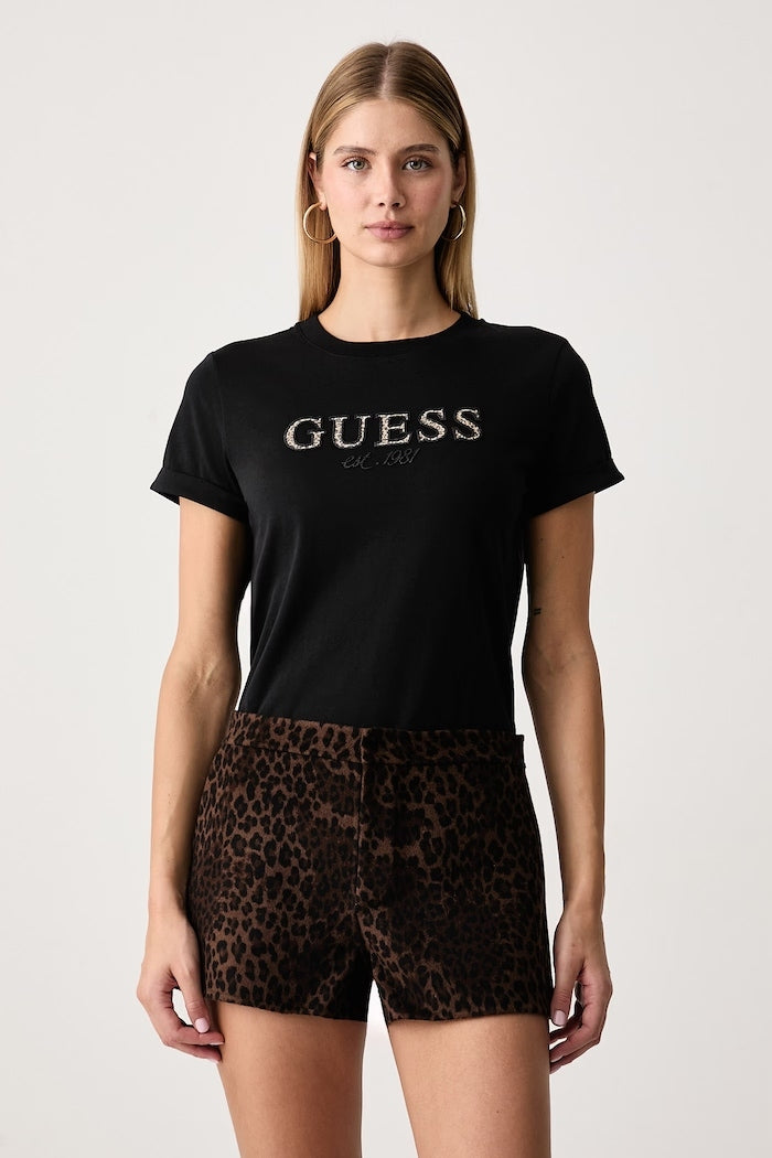 Guess T-shirt Logo con Dettagli in Lurex Nero