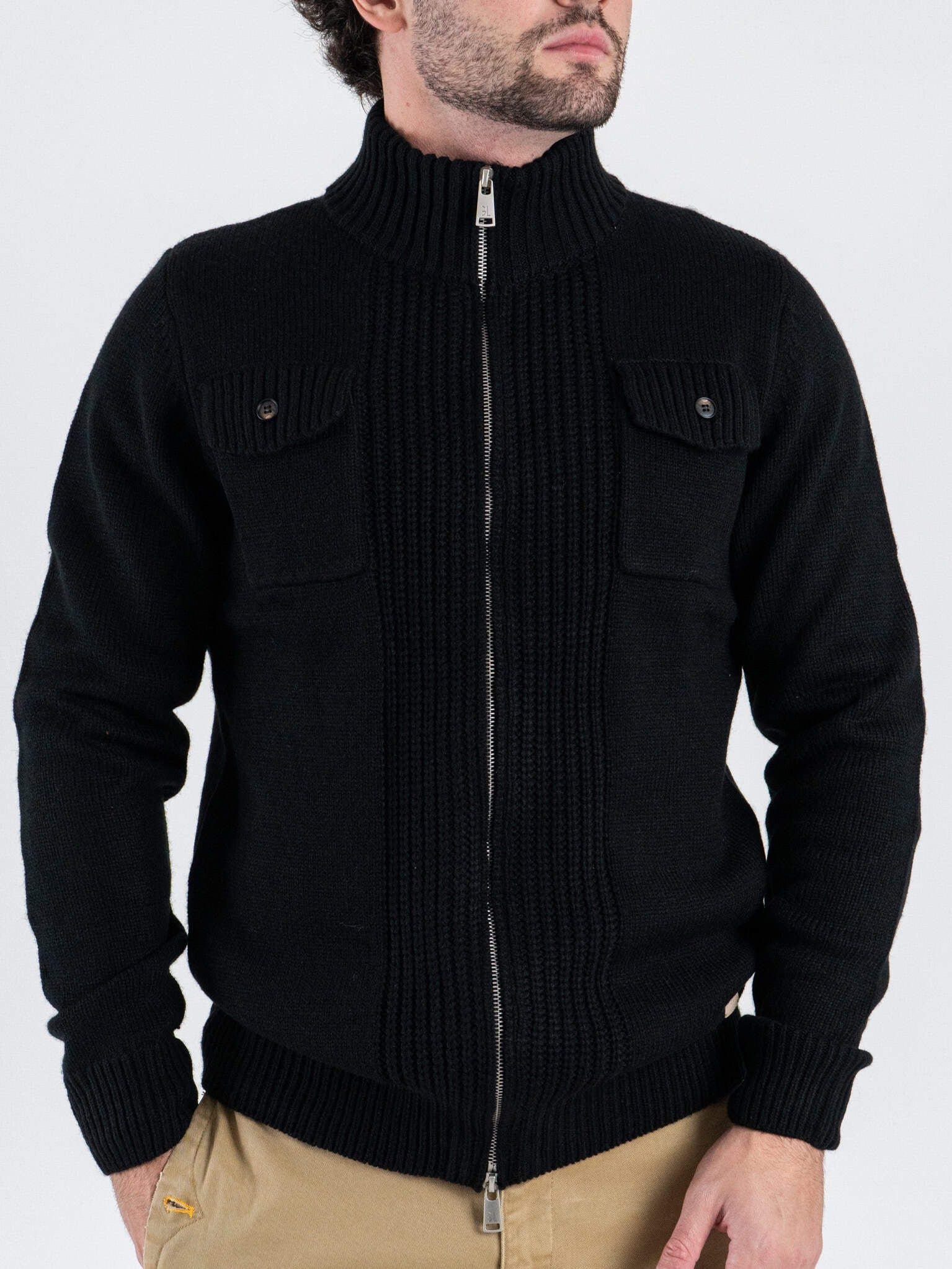 Gianni Lupo Cardigan in Maglia con Zip e Tasche Ice/Grigio Chiaro