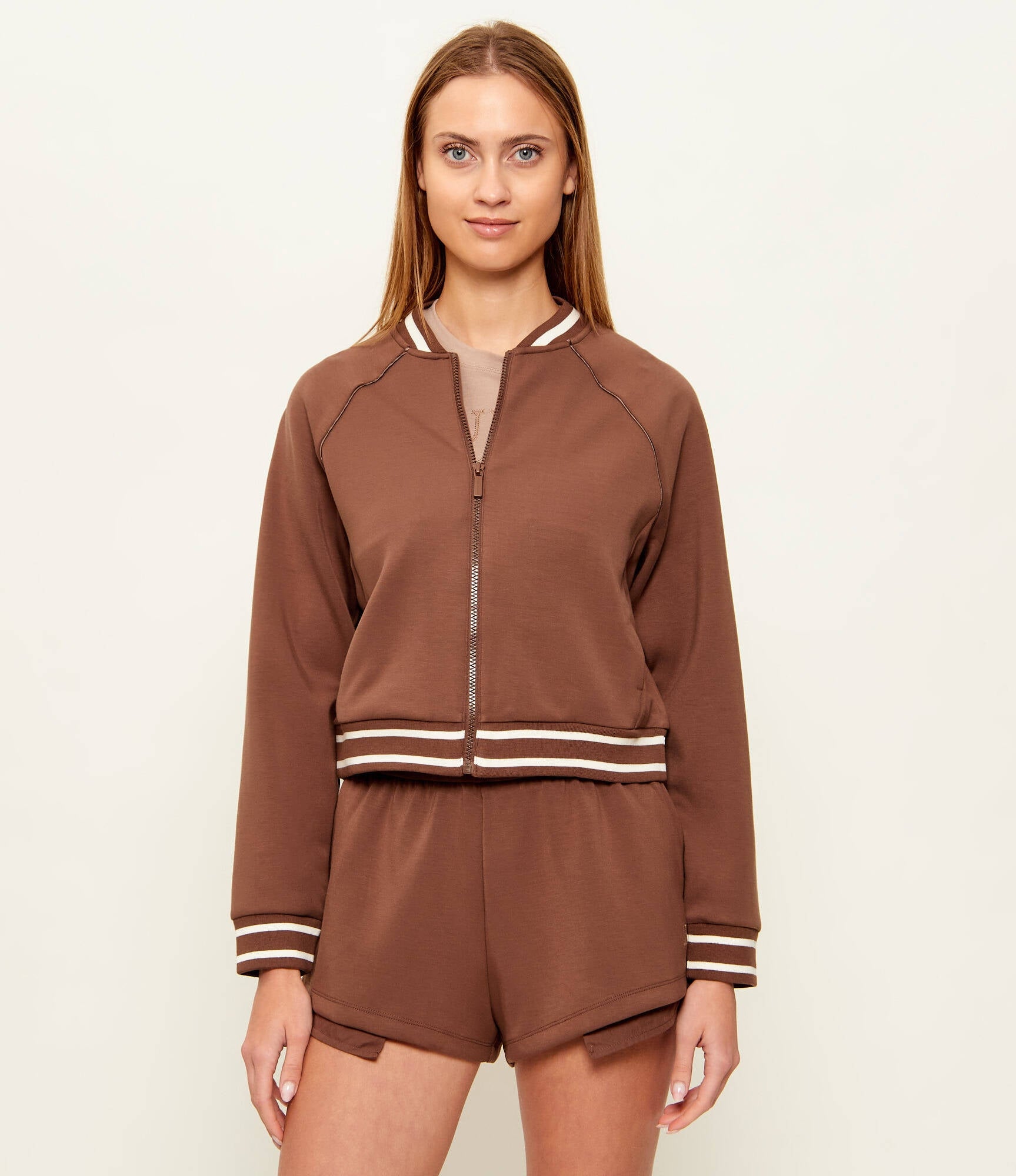 Armani Exchange Felpa Zip-Up Felpa in Tessuto Tecnico Marrone