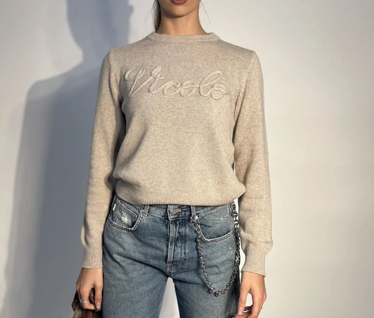 Vicolo Pullover Girocollo con Logo Ricamato 3D Vicolo