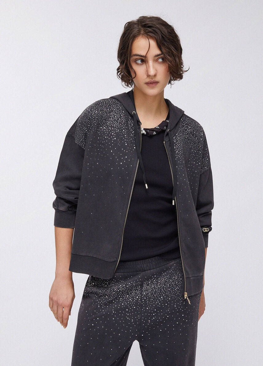 Liu Jo Felpa con Cappuccio e Strass 
Nero