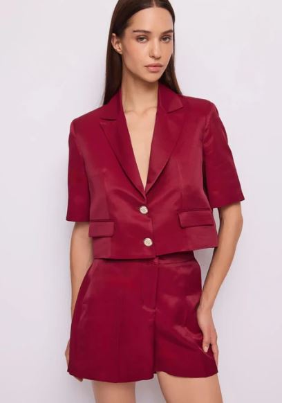 Gaudi Jeans Blazer Corto in Raso con Tasche a Patta Rosso