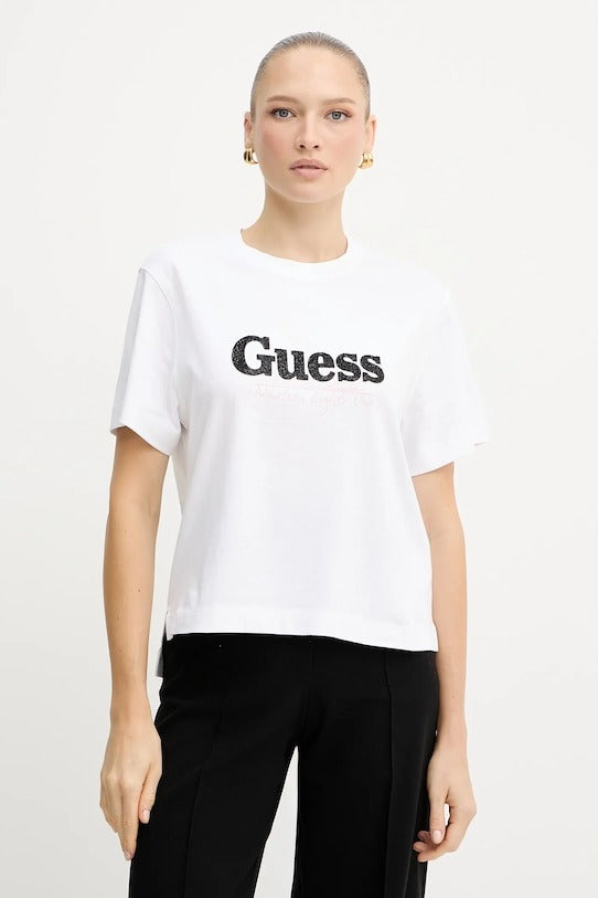 Guess T-shirt Boxy Logo Bianco