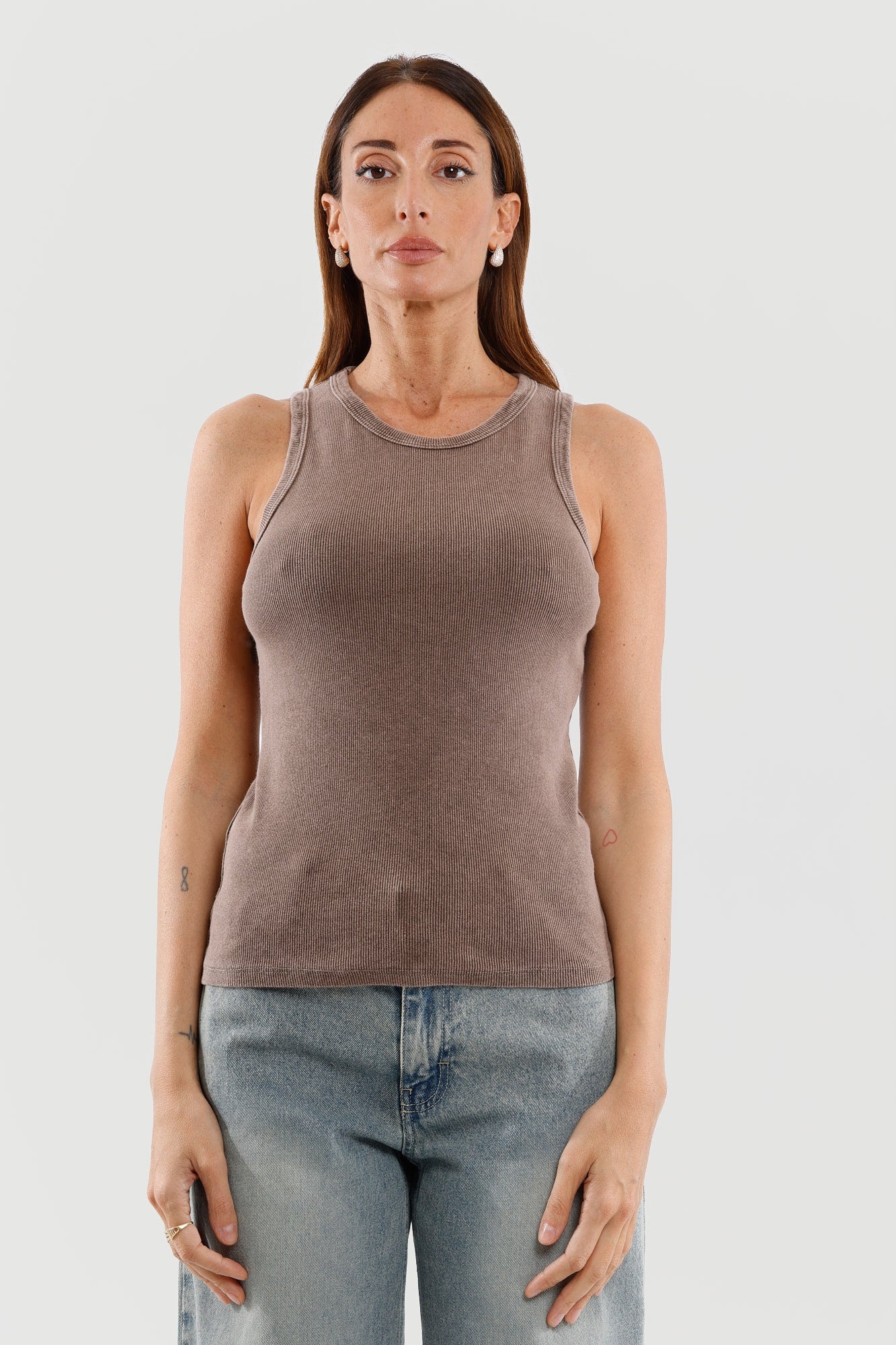 Haveone Canotta Americana in Maglia a Costine Marmorizzata