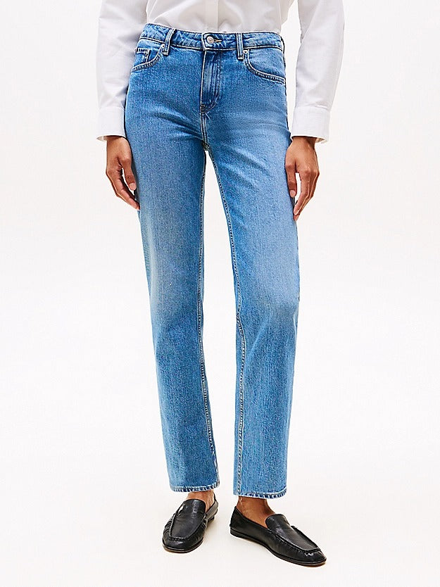 Tommy Hilfiger Jeans a Vita Media Dritti con Scoloriture Blu