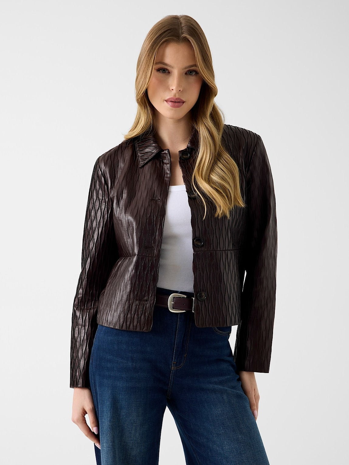 Guess Giacca Biker in Finta Pelle Marrone