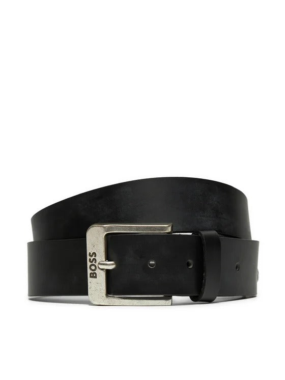 Hugo Boss Cintura in Pelle con Logo Ardiglione Nero